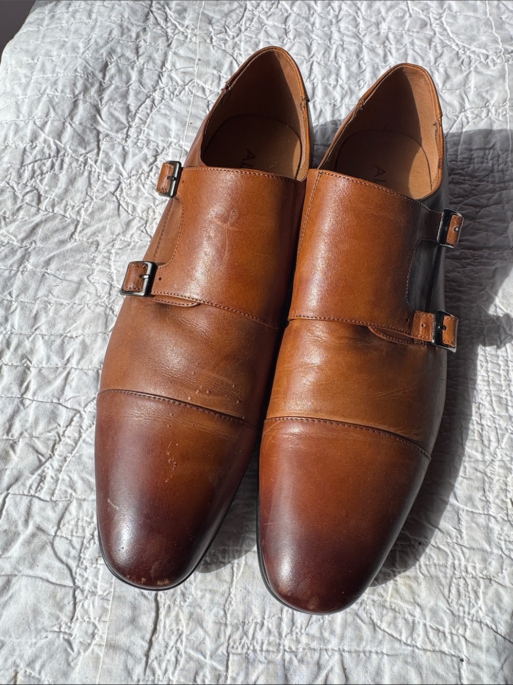 Aldo Brown Leather Double Monk-Strap Oxfords